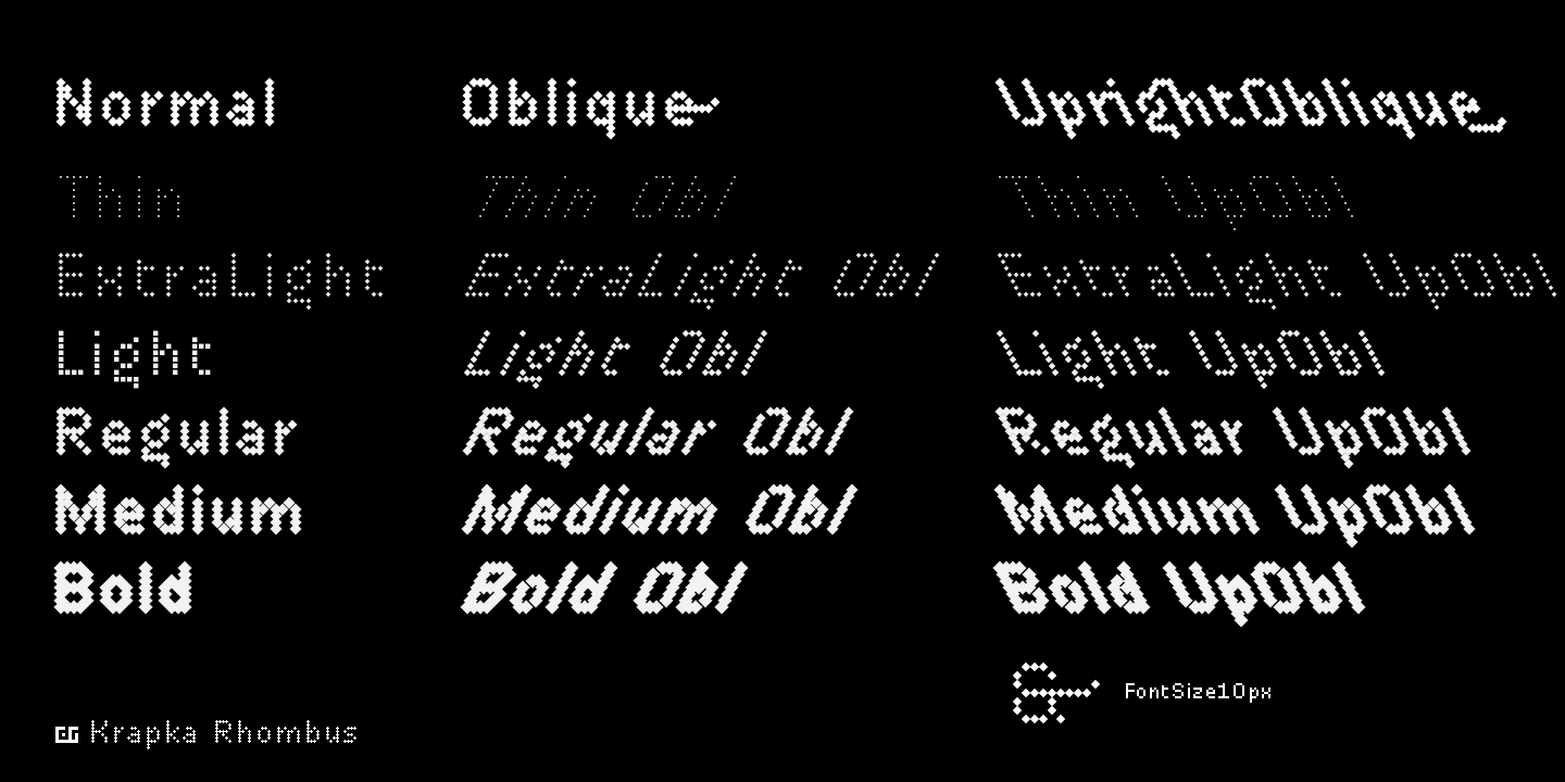 Beispiel einer DR Krapka Rhombus Light Upright Oblique-Schriftart